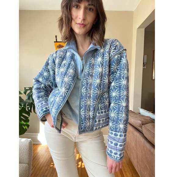 NWT Free People Kara Quilted Cardi / Pacific Combo - Picture 3 of 9